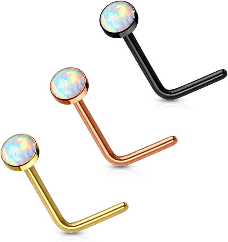 FifthCue 20G Synthetic Opal Set Flat Top PVD Over 316L Surgical Steel L bend Stud Nose Rings - Image 2